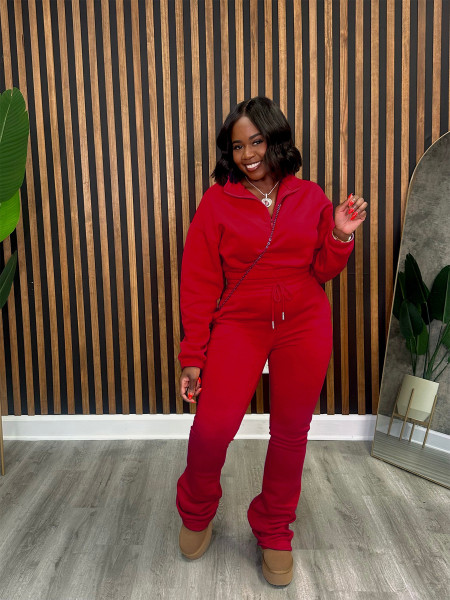 Zipper Half High Collar Waist with Velvet Hoodie, Tie Rope Pants, Sports Set