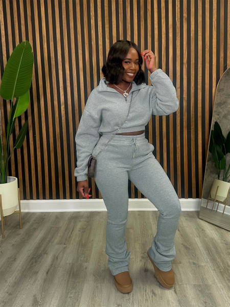 Zipper Half High Collar Waist with Velvet Hoodie, Tie Rope Pants, Sports Set