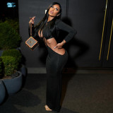 Long sleeved hollow out waist hugging jumpsuit with exposed waist