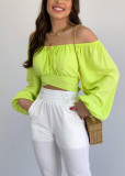 Umbilical lantern sleeves, one collar tie up, bubble sleeve shirt top