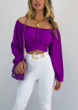 Umbilical lantern sleeves, one collar tie up, bubble sleeve shirt top