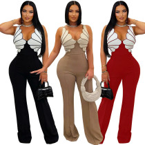 V-neck sleeveless jumpsuit pants