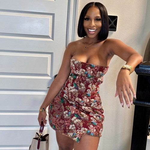 Sleeveless off shoulder strapless flower A-line dress