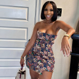 Sleeveless off shoulder strapless flower A-line dress