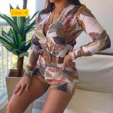 Long sleeved shirt shorts two-piece set