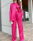 Long sleeved loose leopard print two-piece set