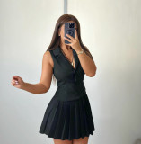 Two piece suit top pleated skirt set