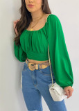 Umbilical lantern sleeves, one collar tie up, bubble sleeve shirt top