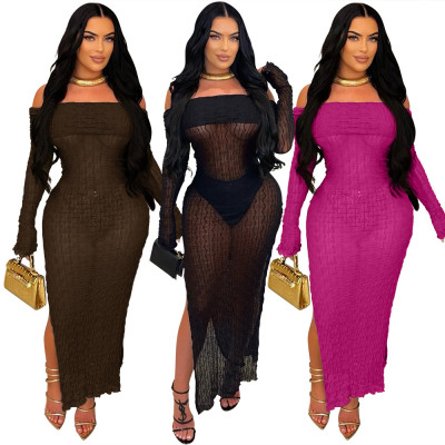 One neck split hip skirt with a see through effect