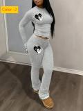 Printed long sleeved round neck T-shirt and pants set