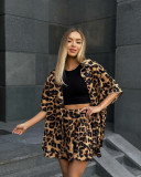 Leopard print short sleeved shorts two-piece set