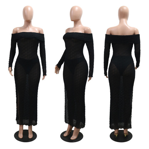 One neck split hip skirt with a see through effect