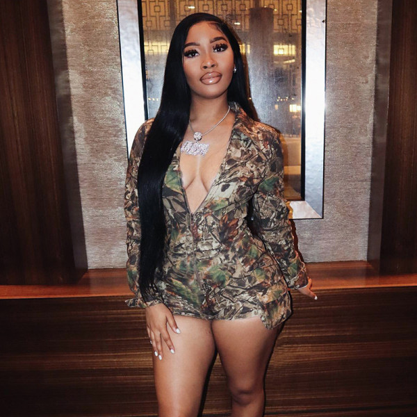 Deep V tight camouflage jumpsuit shorts