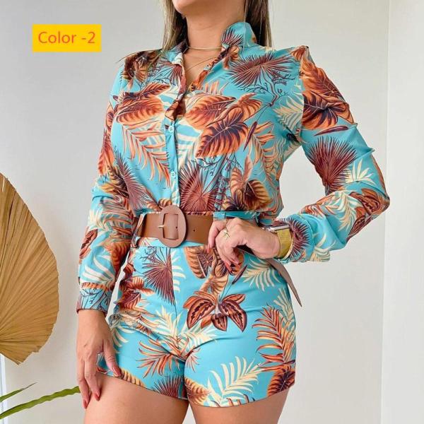 Long sleeved shirt shorts two-piece set