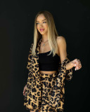 Leopard print short sleeved shorts two-piece set