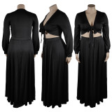 Cotton strap long sleeved top with large swing skirt set