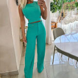 Solid color button down pants set