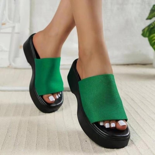 Large one line sloping heel thick soled slippers