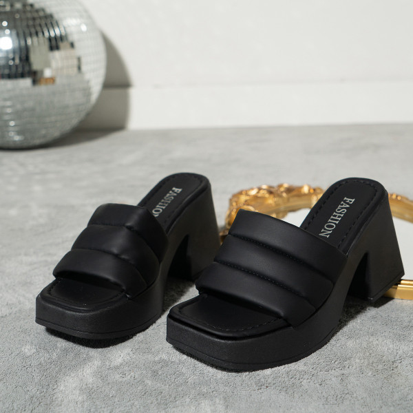 Thick soled sandals, square toe oversized high-heeled slippers