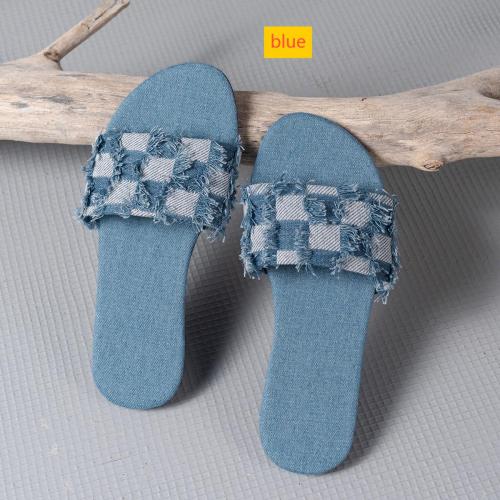 Large block denim flat bottom women's slippers