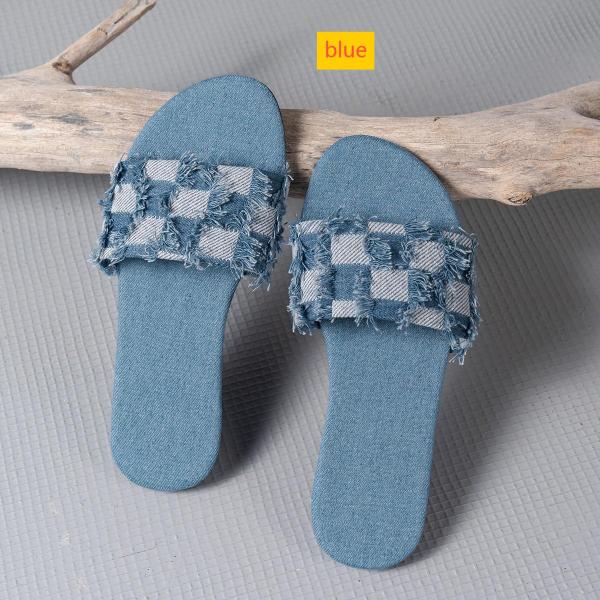 Large block denim flat bottom women's slippers