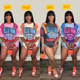 Round neck loose multi-color letter short sleeved T-shirt