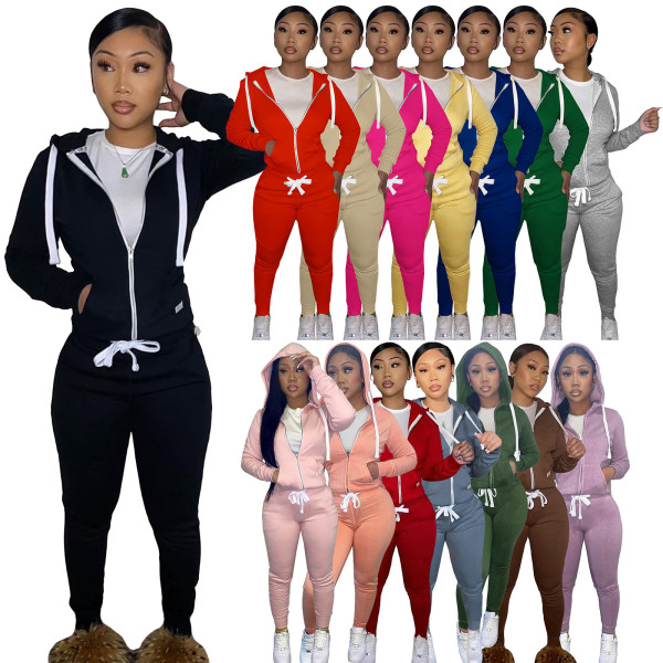 Velvet hoodie sports and leisure two-piece set HR8198