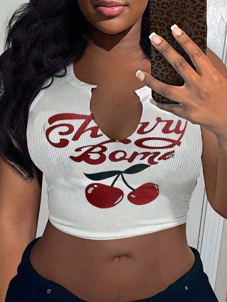 Letter printed U-neck vest top