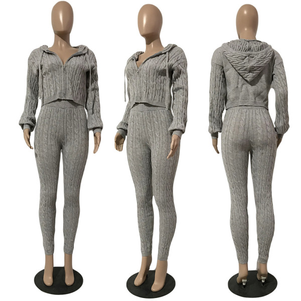 Zipper Knitted Sweater Set Two Piece Set CN0204