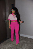 Splicing contrasting POLO collar short sleeved top, wide leg pants set