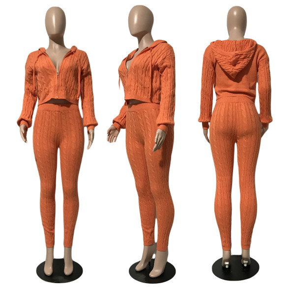 Zipper Knitted Sweater Set Two Piece Set CN0204