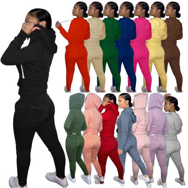 Velvet hoodie sports and leisure two-piece set HR8198