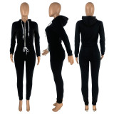 Velvet hoodie sports and leisure two-piece set HR8198
