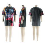 Round neck loose multi-color letter short sleeved T-shirt