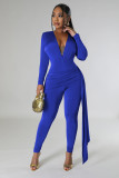 Deep V-neck jumpsuit, tight fitting long sleeved jumpsuit