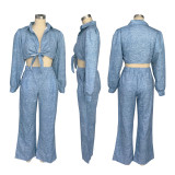 Long sleeved wide leg pants set, loose shirt pants set
