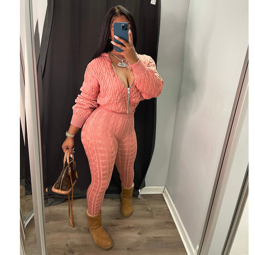Zipper Knitted Sweater Set Two Piece Set CN0204
