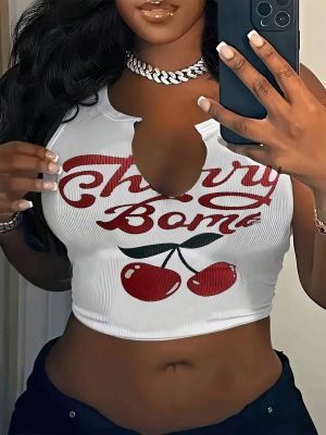 Letter printed U-neck vest top