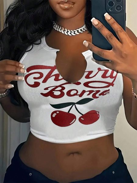 Letter printed U-neck vest top