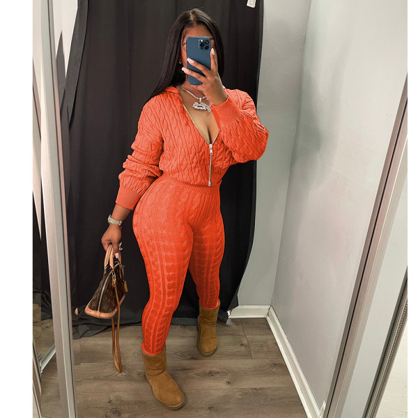 Zipper Knitted Sweater Set Two Piece Set CN0204