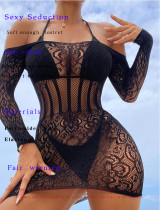Sexy lingerie mesh dress with hollowed out backless one shoulder dress