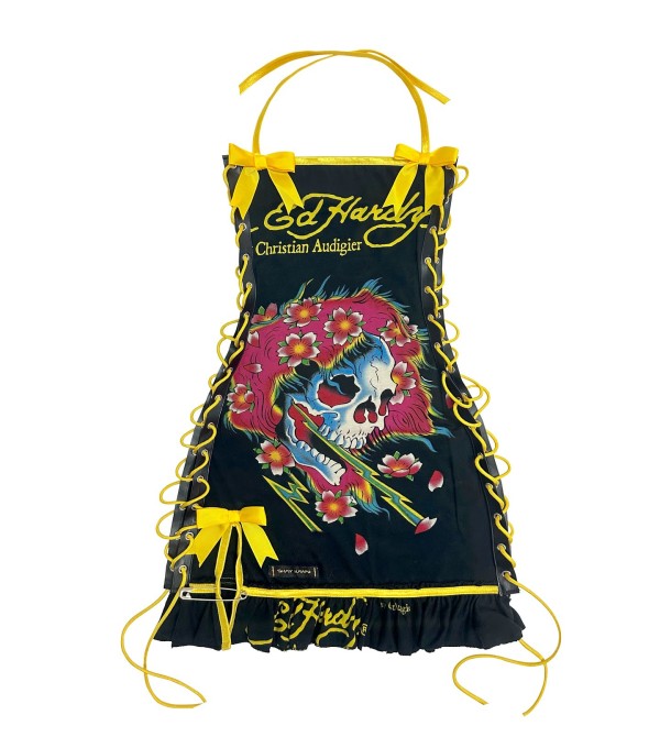 Skeleton positioning print oil painting drawstring strapless suspender dress