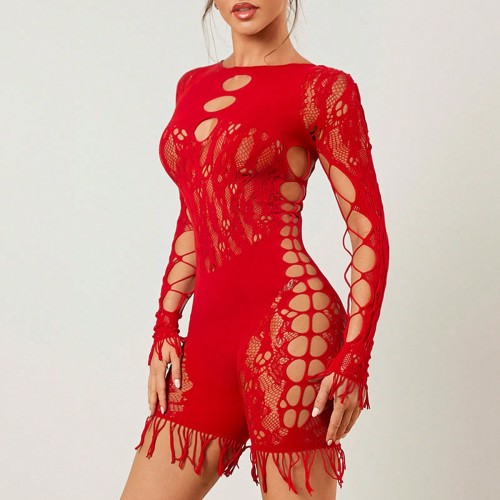 Gradient color hollowed out perspective jumpsuit