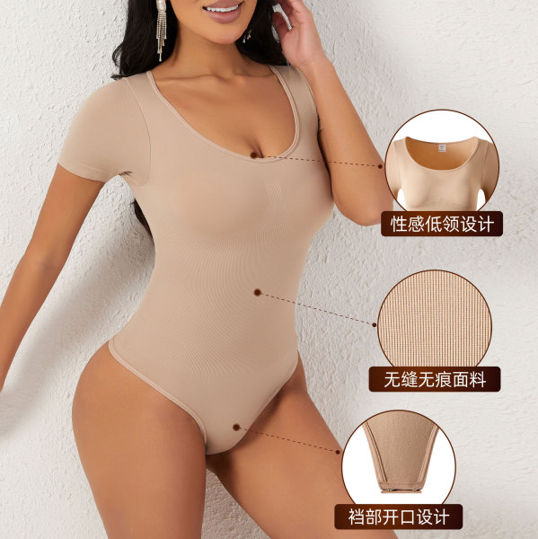 Large size short sleeved hip lifting one-piece shapewear
