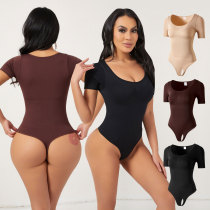 Large size short sleeved hip lifting one-piece shapewear