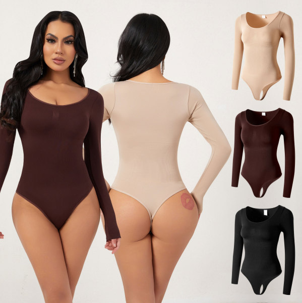 Long sleeved waist cinching, seamless compression, hip lifting, tight fitting base, waist cinching garment