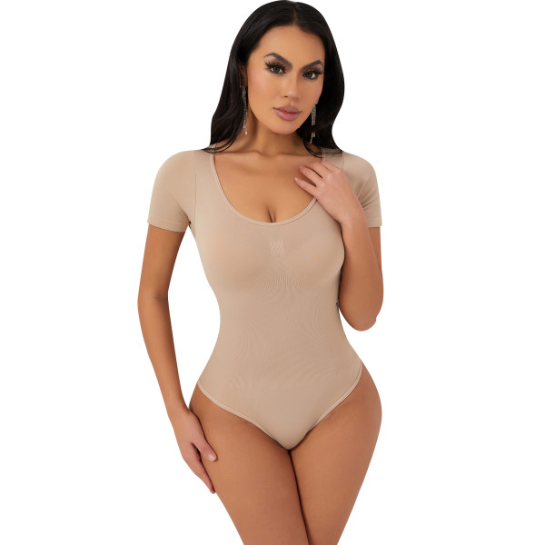 Large size short sleeved hip lifting one-piece shapewear