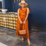 Solid color sleeveless top pleated skirt set
