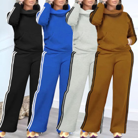 High collar pullover pocket hoodie two-piece set