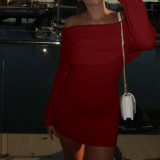 One shoulder large lapel hollowed out long sleeved short dress